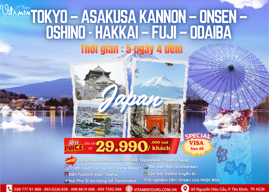 TOUR 5N4Đ TOKYO – ONSEN – OSHINO HAKKAI – FUJI – ODAIBA